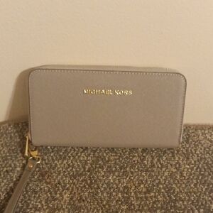 Michael Kors Light Gray Wallet with Gold Accents